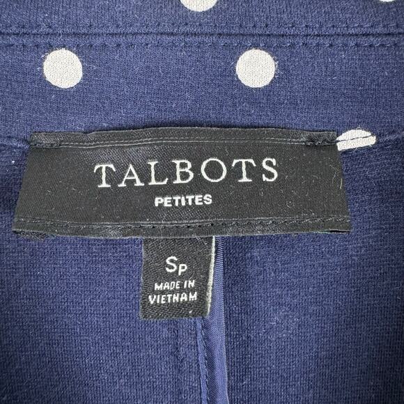 Talbots Navy Blue White Polka Dot Single Breasted Lightweight Knit Blazer Sz SP - Picture 5 of 6